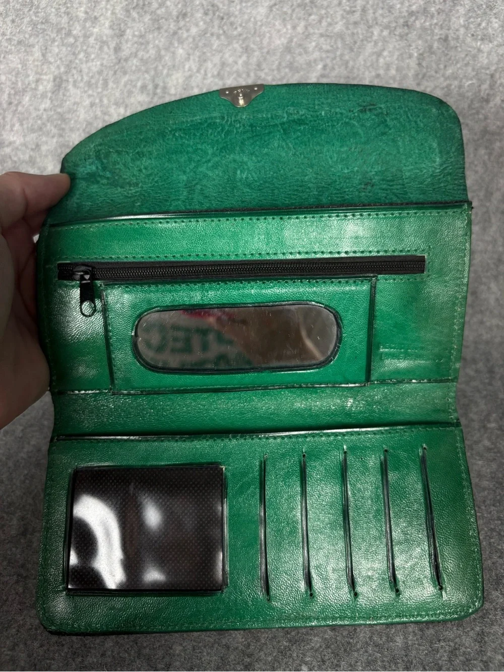 Vintage Green Tooled Leather Floral Western Wallet